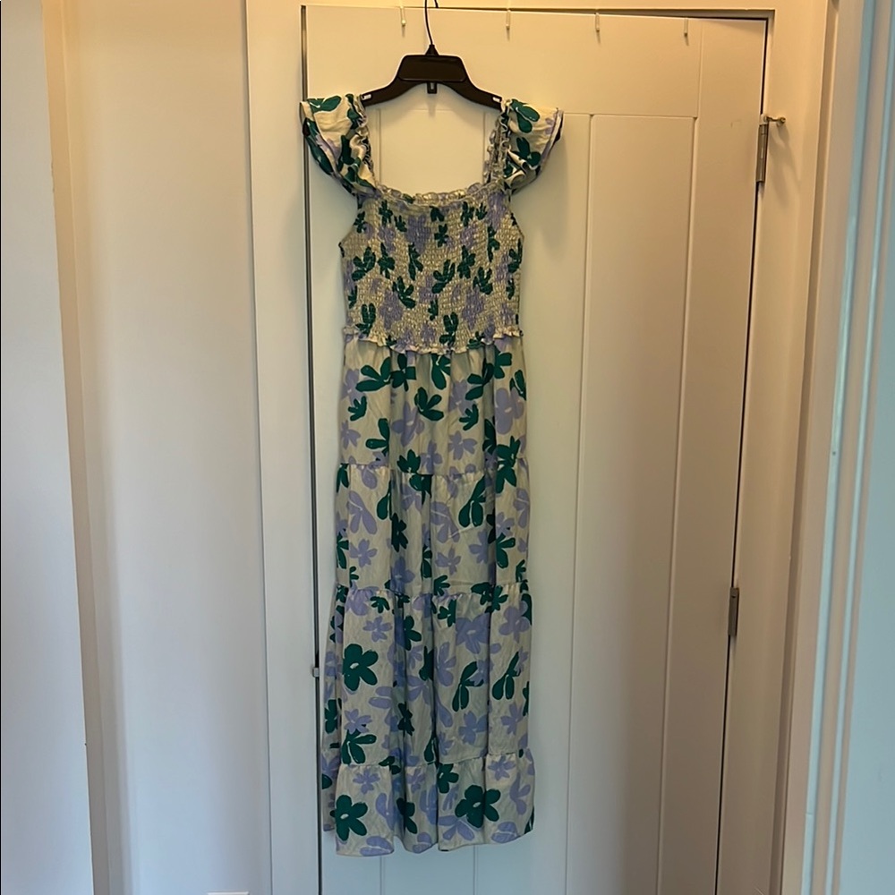 THML Blue and Green Smocked Top